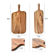 Load image into Gallery viewer, BILL.F Acacia Wood Cutting Board with Handle Small Size Long Wooden Charcuterie Board Paddle Cheese Board Serving Boards for Kitchen Meat, Pizza,Cheese, Bread, Vegetables &amp;Fruits 16&#39;&#39; x 4.7&#39;&#39; x 0.6&#39;&#39;
