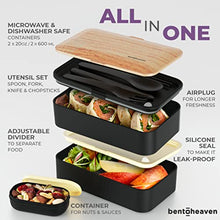 Load image into Gallery viewer, Premium Bento Lunch Box in 8 Modern Colors, 2 Compartments, Leak-proof, Includes Sauce Container, Divider, Cutlery &amp; Chopsticks, 40oz Japanese Bento Box for Adults &amp; Kids, Microwave-&amp; Dishwasher-safe
