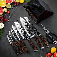 Load image into Gallery viewer, Kitchen Knife Set,15-Piece Knife Set with Block Wooden,Self Sharpening for Chef Knife Set,High Carbon Japan Stainless Steel Hammered Collection Knife Block Set with Steak Knives, Boxed Knife Sets
