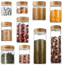 Load image into Gallery viewer, Lawei Set of 10 Glass Food Jars with Bamboo Lids - Food Storage Jars Glass Canister Set for Candy, Cookie, Rice, Sugar, Flour, Pasta, Nuts

