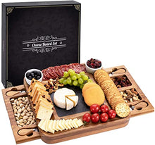 Load image into Gallery viewer, Acacia Cheese Board &amp; Knife Set Charcuterie Board Cheese Platter with Slide-Out Drawer for Wine, Cheese, Meat , House Warming Gift Perfect Choice for Christmas Wedding
