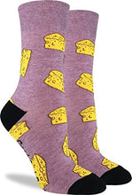 Load image into Gallery viewer, Good Luck Sock Women&#39;s Cheese Crew Socks - Purple, Adult Shoe Size 5-9
