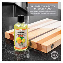 Load image into Gallery viewer, Cutting Board Oil (12oz) by CLARK&#39;S | Enriched with Lemon &amp; Orange Oils | Food Grade Mineral Oil |Butcher Block Oil &amp; Conditioner
