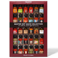 Load image into Gallery viewer, Thoughtfully Gifts, Master Hot Sauce Collection Gift Set, Flavors Include Garlic Herb, Cayenne Bacon, Apple Whiskey, Mango Habanero and More, Pack of 30
