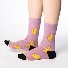 Load image into Gallery viewer, Good Luck Sock Women&#39;s Cheese Crew Socks - Purple, Adult Shoe Size 5-9
