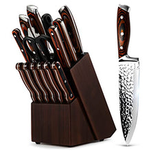 Load image into Gallery viewer, Kitchen Knife Set,15-Piece Knife Set with Block Wooden,Self Sharpening for Chef Knife Set,High Carbon Japan Stainless Steel Hammered Collection Knife Block Set with Steak Knives, Boxed Knife Sets
