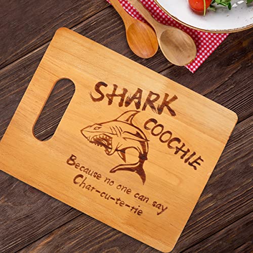 Charcuterie Board Wooden Engraved Smooth Cutting Board Portable Easy to Clean Funny Shark Coochie Board Meat and Cheese Board for Kitchen Camping Picnic(Shark 33X24)