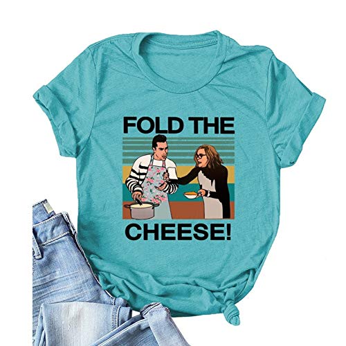 Noffish Women Fold The Cheese T-Shirt Just Fold It in Funny Graphic Shirt (6-Water Blue,X-Large)