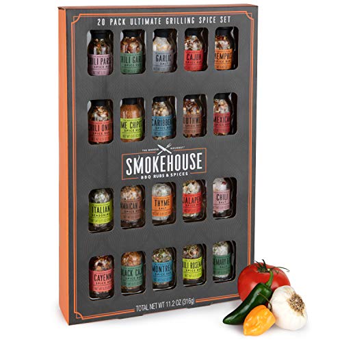 Thoughtfully Gifts, Smokehouse Ultimate Grilling Spice Set, Grill Seasoning Gift Set Flavors Include Chili Garlic, Rosemary and Herb, Lime Chipotle, Cajun Seasoning and More, Pack of 20