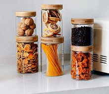 Load image into Gallery viewer, Lawei Set of 10 Glass Food Jars with Bamboo Lids - Food Storage Jars Glass Canister Set for Candy, Cookie, Rice, Sugar, Flour, Pasta, Nuts
