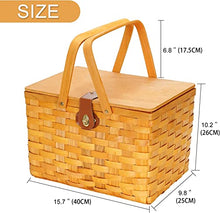 Load image into Gallery viewer, Picnic Basket for 2 Person, Handmade Woodchip Basket for Picnic with Double Handles, Wooden Lid &amp; Cutlery Service Kit, Best Gift for Couple, Valentine&#39;s Day, Birthday, Wedding, Lawn, Beach, Party
