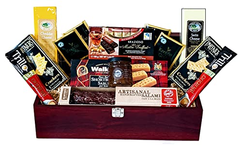 Gourmet Gift Basket - Charcuterie and Cheese Gift Collection - Artisanal Handcrafted Salami, Chutney, Swiss Cheese (4oz), Cheddar or Jalapeño Cheese (4oz), Olive Oil & Sea Salt Crackers; and Delicious Assortments of Complementary Goodies