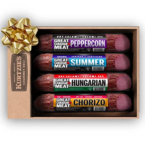 Gourmet Salami Sampler - Peppercorn, Chorizo, Hungarian, Summer Sausage, Salami Sticks For Charcuterie Boards, Gift Baskets, Premium Variety Sampler Salami Meat Snacks Box For Carnivores & Meat Lovers - Great Canadian Meat - Gluten Free