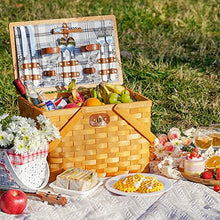 Load image into Gallery viewer, Picnic Basket for 2 Person, Handmade Woodchip Basket for Picnic with Double Handles, Wooden Lid &amp; Cutlery Service Kit, Best Gift for Couple, Valentine&#39;s Day, Birthday, Wedding, Lawn, Beach, Party
