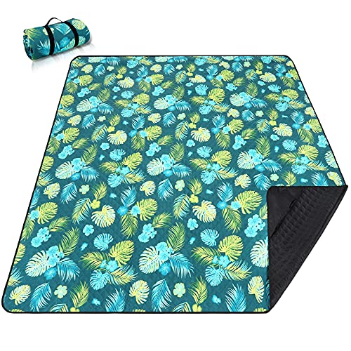 Picnic Blankets Extra Large, Waterproof Foldable Outdoor Beach Blanket Oversized 83x79” Sandproof, 3-Layer Picnic Mat for Camping, Hiking, Travel, Park, Concerts (Yellow Flowers)