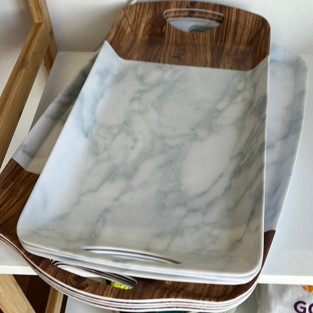 Faux wood and marble re-useable serving tray