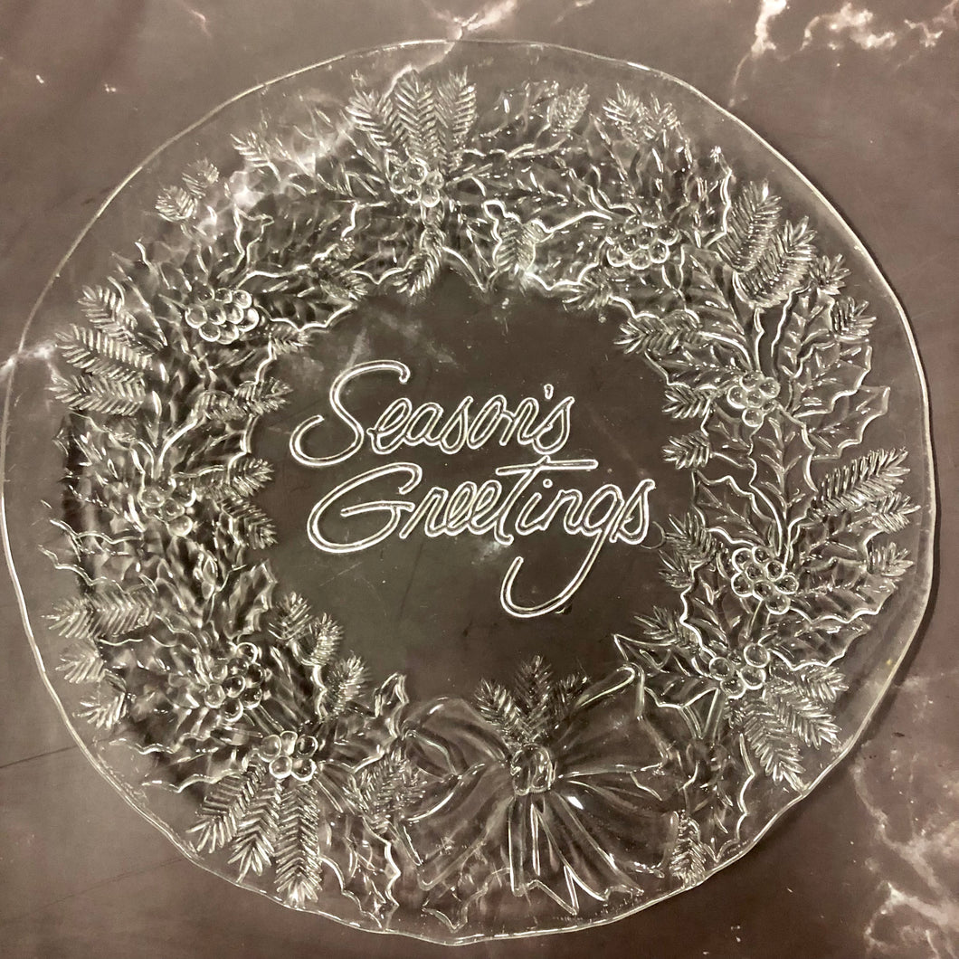 “Season’s Greetings” Holiday glass serving dish